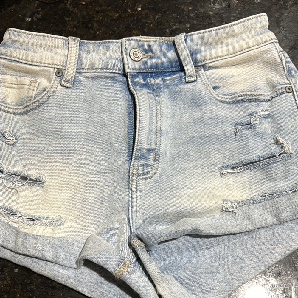 Distressed Light Blue Denim Shorts